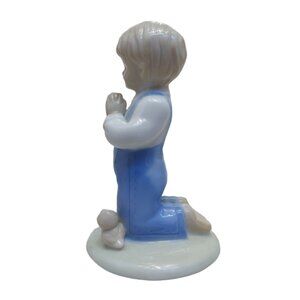 Russ Small Boy Praying With Cross and Bird Porcelain Figurine white blue 3"
